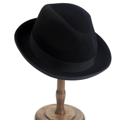 Men's Wool Fedora Hats Women Felt Trilby Derby Hat with Feather - color: Black, size: X-Large