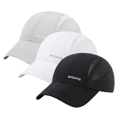 Cmonie 3Pcs Quick Dry Baseball Hat Breathable Sport Cap - color: 3pcs-black&white&gray-c