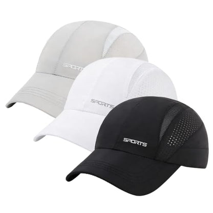 Cmonie 3Pcs Quick Dry Baseball Hat Breathable Sport Cap - color: 3pcs-black&white&gray-c