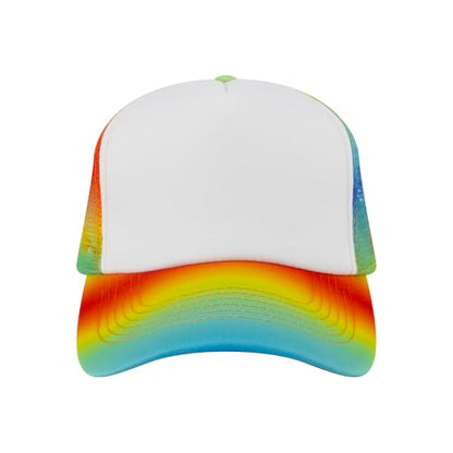TOPTIE 5 Panel Foam Front Trucker Hat High Crown Mesh Back Snapback Cap - color: Rainbow White