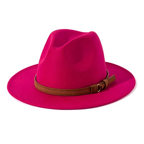 Lisianthus Men & Women Vintage Wide Brim Fedora Hat - color: Rose, size: Large