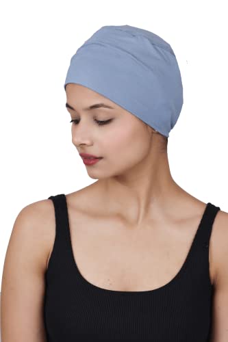 Chemo Hats Solid Sleep Cap Women's Bamboo Soft Headwear Cancer Cap Chemo Headwear Women - color: Faded Denim
