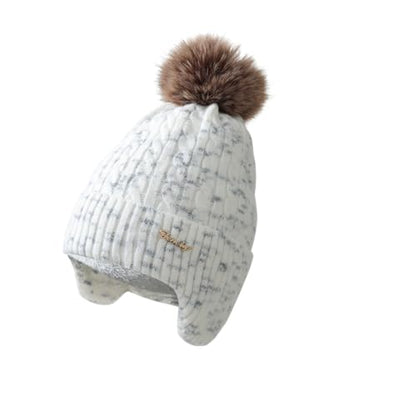 FENELY Women's Knitted Warm Beanie Winter Hat, Warm Chunky Snow Hat with Pompom - color: Whitespacedye
