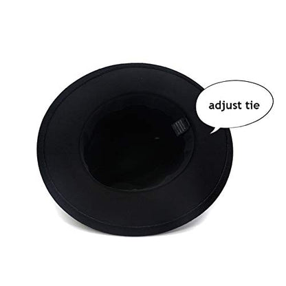 Lady Wide Brim Felt Fedora Panama Hat with Ring Belt - color: Black, size: Medium