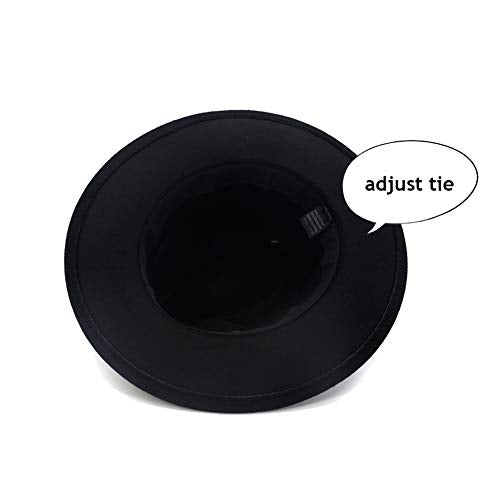 Lady Wide Brim Felt Fedora Panama Hat with Ring Belt - color: Black, size: Medium