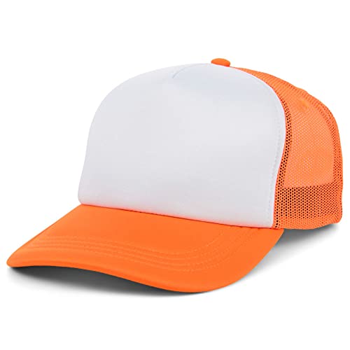 Lids Blank Basic Foam Trucker Adjustable Snapback Hat - color: White/Neon Orange