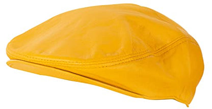 Men's Real Soft Leather Ivy Beret Newsboy Gatsby Golf Cabbie Flat Cap Hats - color: Yellow, size: Large