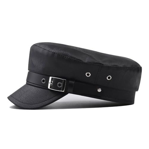 Women's PU Leather Strap Design On Front Fiddler Cap Newsboy Hat Beret Hat Gatsby Hat