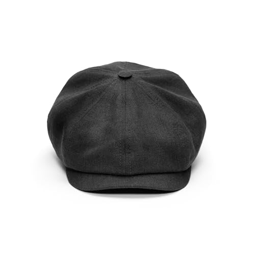 Sterkowski Model Rowdy | 100% Linen Newsboy Cap for Men and Women | Airy 8 Panel Paperboy Cap - color: Black, size: 7 1/2