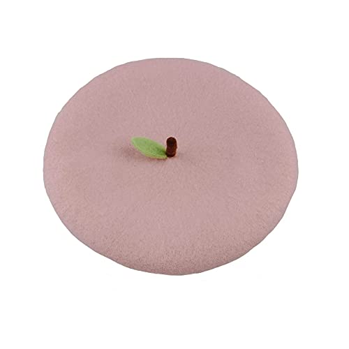 Handmade Wool Beret Hat French Style Needle Felt Flower Beanies Women Winter Autumn Cap - color: Peach, size: 7 1/8-7 3/8