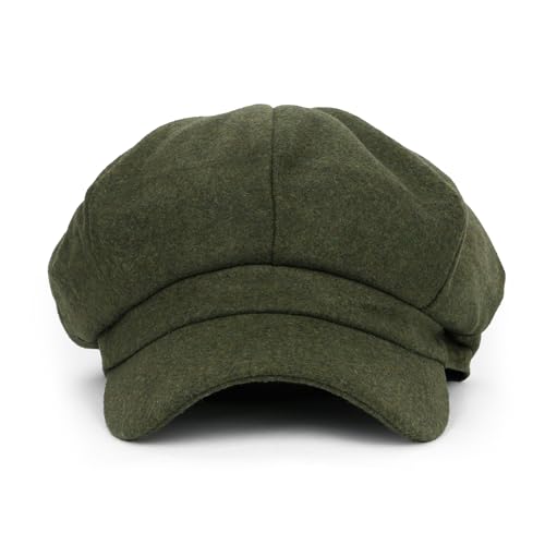 ililily Washed Cotton Newsboy Cabbie Cap Corduroy Duck Bill Flat Hunting Hat - color: Wool Olive