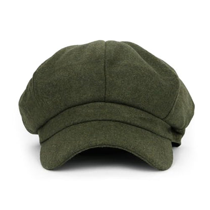 ililily Washed Cotton Newsboy Cabbie Cap Corduroy Duck Bill Flat Hunting Hat - color: Wool Olive