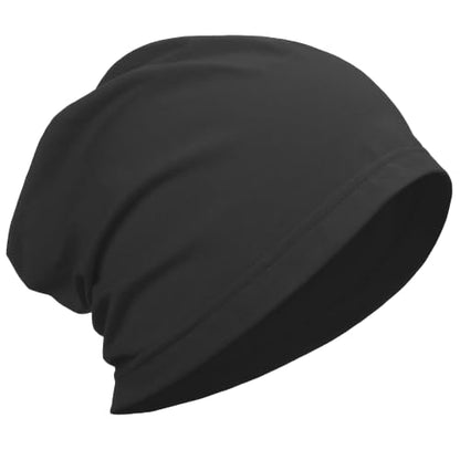 ROYBENS 100% Cotton Thin Slouchy Beanie Hat Women Men Lightweight Chemo Cap - color: 1pcs-black