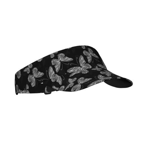 Sports Sun Visor Hats-Adjustable Visor Cap-for Women and Men-for Running, Tennis, Golf - color: Black and White Butterfly