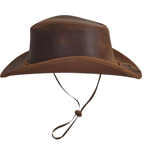 Leather Cowboy hat for Men & Women Durable Handcrafted Lightweight Shapeable Western Hats for Men - size: Large