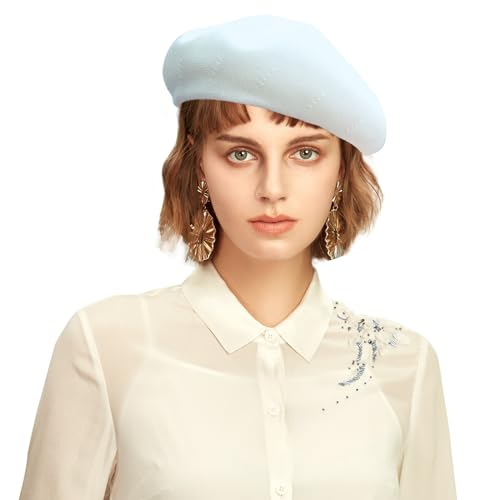 Summer French Beret Breathable Thin Beret Hat Solid Color Beanie for Women Lady - color: White