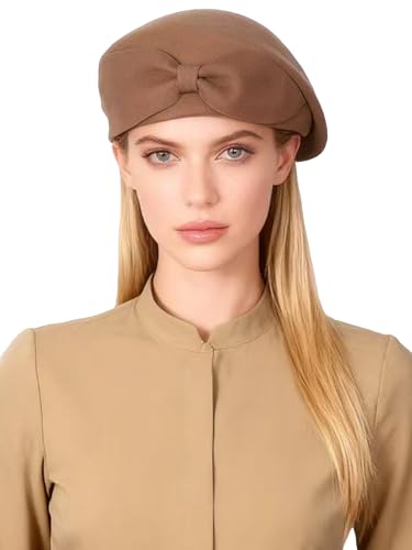 Wedding Hats for Women Vintage Wool Felt Berets Ladies Pearl Fascinator Autumn Winter Cap Bow Church Fedoras - color: Khaki