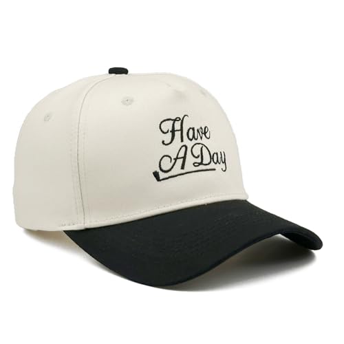 Embroidered Baseball Cap, Cotton Dad Hat, Fun & Heartfelt Stitching, Adjustable Casual Outdoor Hat for Men Women - color: Have a Day - Black/Beige