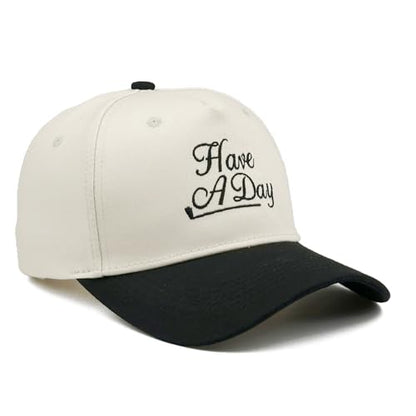 Embroidered Baseball Cap, Cotton Dad Hat, Fun & Heartfelt Stitching, Adjustable Casual Outdoor Hat for Men Women - color: Have a Day - Black/Beige