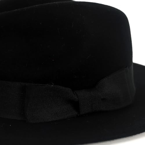Men's Wool Fedora Hats Women Felt Bowler Derby Hat with Feather - color: Bow-black, size: Medium