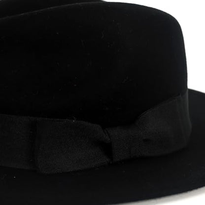 Men's Wool Fedora Hats Women Felt Bowler Derby Hat with Feather - color: Bow-black, size: X-Large