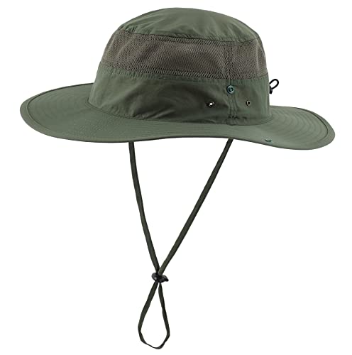 Connectyle UPF 50+ Wide Brim Sun Hat for Men Breathable Cowboy Boonie Hats Outdoor Bucket Hat for Fishing Hiking Safari - color: Light Army Green