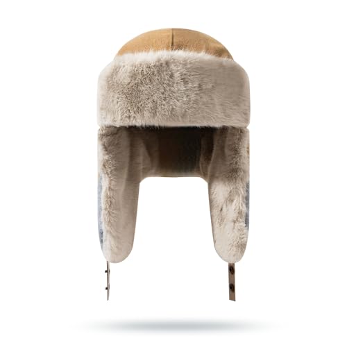 Croogo Cold Weather Eskimo Hats Trapper Hat Winter Thick Furry Ushanka Russian Hat Windproof Ski Trooper Hat with Ear Flap - color: Pl20-khaki