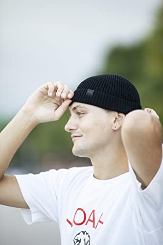Fisherman Beanie Hats for Men Women,Knit Trawler Skull Cap,Watch Cap,Spring Fall Winter Warm Short Hats - color: (Cotton)-black-m