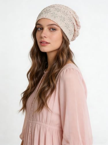 Crochet Slouchy Beanie Hat Turbans Headware for Women - color: Bea04 - Beige