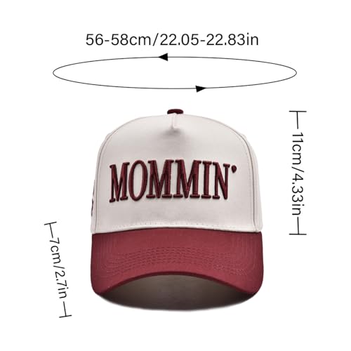 Mommin Trucker Hat for Women Embroidered Mom Baseball Cap Adjustable Canvas Vintage Hat for Casual Wear - color: Khaki Red