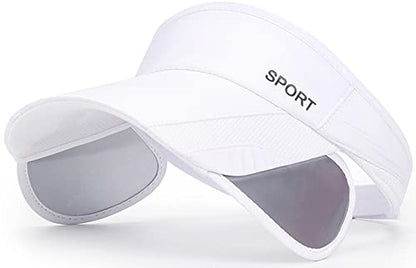 Sun Visor Hat for Women and Men - Retractable Brim Sport Hat, Summer Golf Tennis Running Beach Hat with Ponytail Hole - color: Y-white