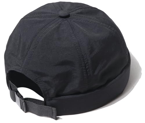 XYIYI Men Quick Dry Docker Cap Breathable Brimless Cap Rolled Cuff Retro Sailor Beanie Hat - color: Black2