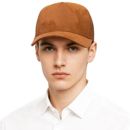 TopTie Suede Mesh Baseball Cap, Breathable Snapback Trucker Cap, 5-Panel Unisex Adjustable Sports Hat for Outdoor - color: Brown