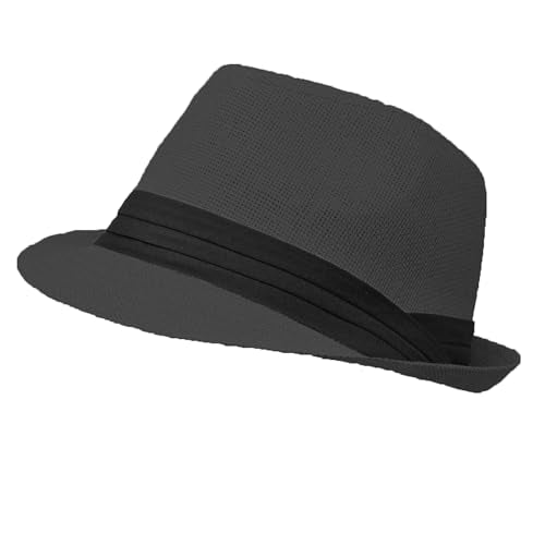 for Men Women Summer Fedora Panama Hat Trilby Cuban Straw Sun Hats Short Brim with Black Band - color: Black, size: Large-X-Large