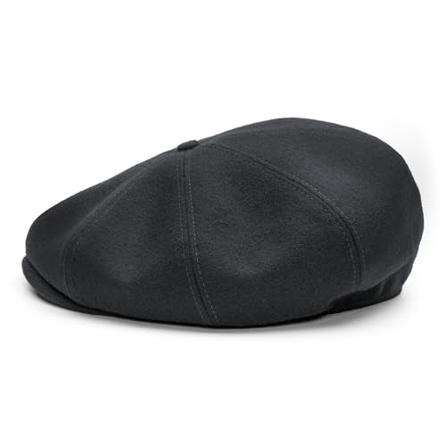 Sterkowski Peaky | 100% Wool Newsboy Cap for Men and Women | Warm Classic Elegant Paperboy Cap - color: Black, size: 7 3/8