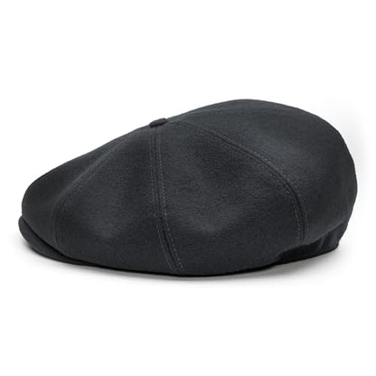 Sterkowski Peaky | 100% Wool Newsboy Cap for Men and Women | Warm Classic Elegant Paperboy Cap - color: Black, size: 7 3/8