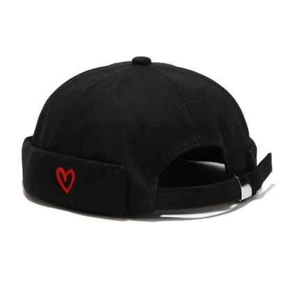Mens Docker Cap Brimless Skullcap Sailor Cap Rolled Cuff Retro Beanie Hat - color: Heart Black