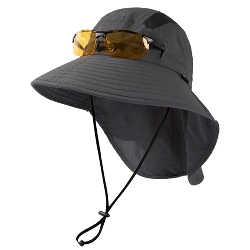 TOP-EX Wide Brim Sun Hat for Men Women with Neck Flap & Sunglass Lock - color: Dark Grey, size: Medium-Large