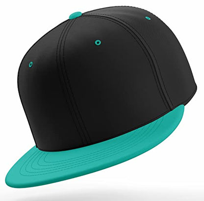 Daxton Classic Blank Snapback Flat Bill Visor Hat Cap One Size Adjustable Back - color: Black Aqua