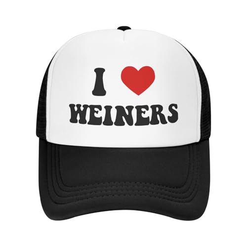 Funny Trucker Hat Funny Gag Gifts Snapback Hat for Adult Humor Fishing Cap Adjustable Mesh Sport Baseball Caps for Women Men - color: I Love Heart Weiners