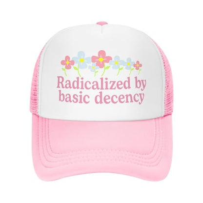 Funny Trucker Hats for Women Country Women's Trucker Hats Breathable Mesh Summer Caps Adjustable Pink Hats - color: Radicalized By Basic Decency
