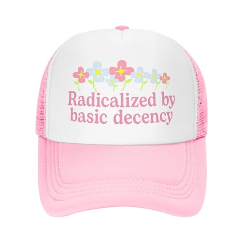 Funny Trucker Hats for Women Country Women's Trucker Hats Breathable Mesh Summer Caps Adjustable Pink Hats - color: Radicalized By Basic Decency