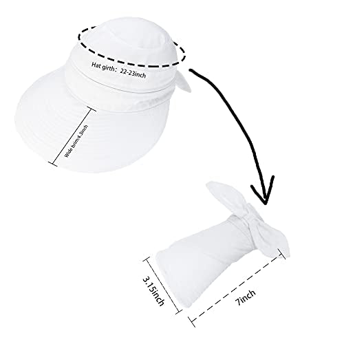 Womens Large Brim Sun Hat Uv Protection 2 in 1 Zip-Off Sun Protection Visor Beach Hat Packbale Foldable - color: White