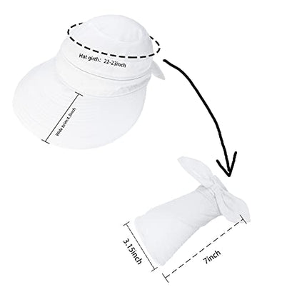 Womens Large Brim Sun Hat Uv Protection 2 in 1 Zip-Off Sun Protection Visor Beach Hat Packbale Foldable - color: White