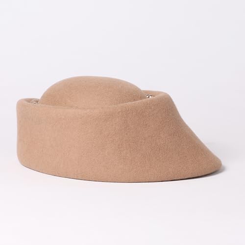 Small Top Hats for Women Elegant Winter Vintage Beret Wool Felt Fedoras Ladies Luxury Wedding and Church Cap Female - color: Camel 2
