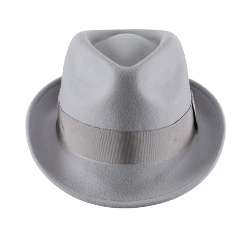 Home Prefer Men's Wool Felt Winter Hat Short Brim Fedora Hat - color: Dove Grey, size: 7 1/8