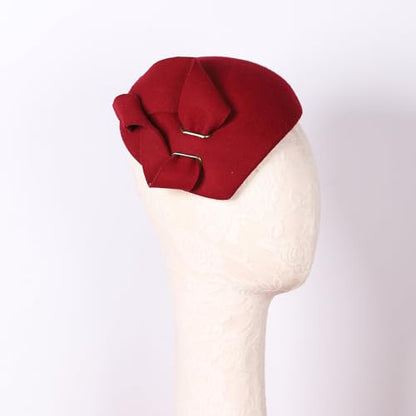 Women Wool Derby Hat for Women Pillbox Hat Wedding Hats Felt Bowknot Fascinators - color: Wine Red