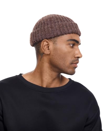 Chunky Wool Fisherman Short Beanie Hats Skull Cap for Men, Mens Thick Skater Streetwear Fishermans Beanie Daily Hat - color: Brown