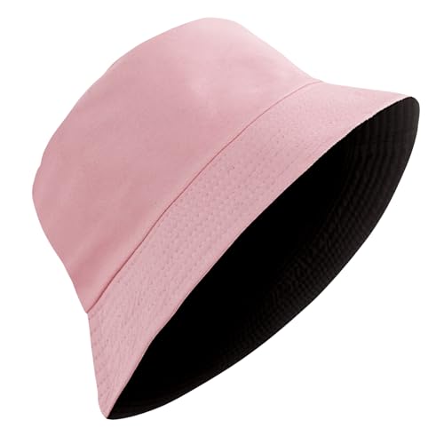 PFFY Reversible Bucket Hat for Women Men Cotton Sun Beach Fishing Cap - color: Black/Pink (Reversible)