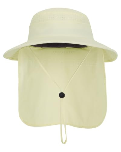 UPF50+ Sun Hat for Men Women,UV Protection Wide Brim Mesh Fishing Hat with Neck Flap for Outdoor Hiking - color: Beige